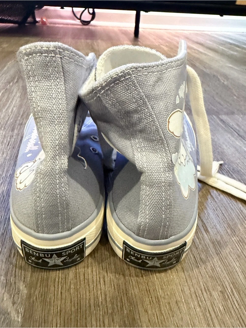 Canvas High-Top Sneakers in Light Gray with Character Print
